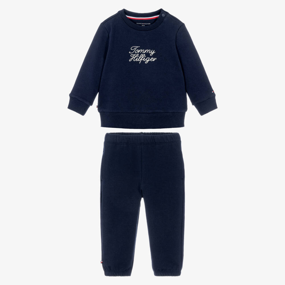 Tommy Hilfiger-Baby Boys Navy Blue Cotton Signature Logo Tracksuit | Childrensalon