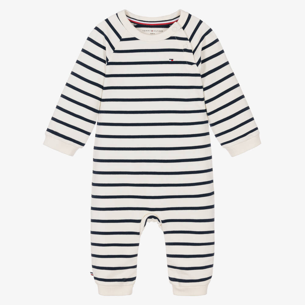 Tommy Hilfiger-Baby Boys Navy Blue Nautical Stripe Cotton Romper | Childrensalon