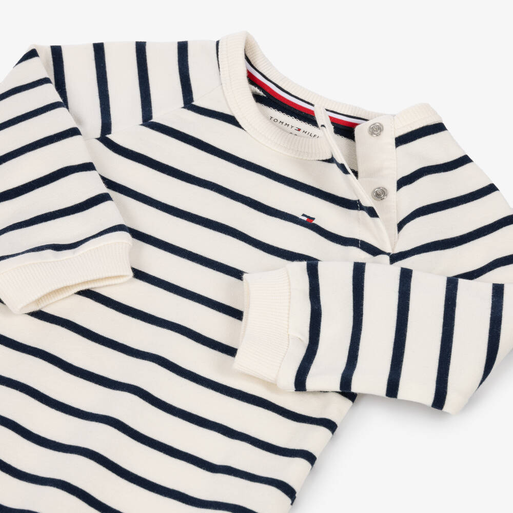 Tommy Hilfiger-Baby Boys Navy Blue Nautical Stripe Cotton Romper | Childrensalon