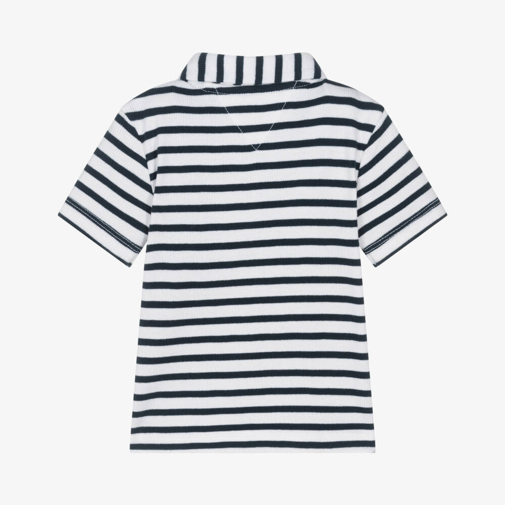 Tommy Hilfiger-Baby Boys Navy Blue Stripe Cotton Polo Shirt | Childrensalon