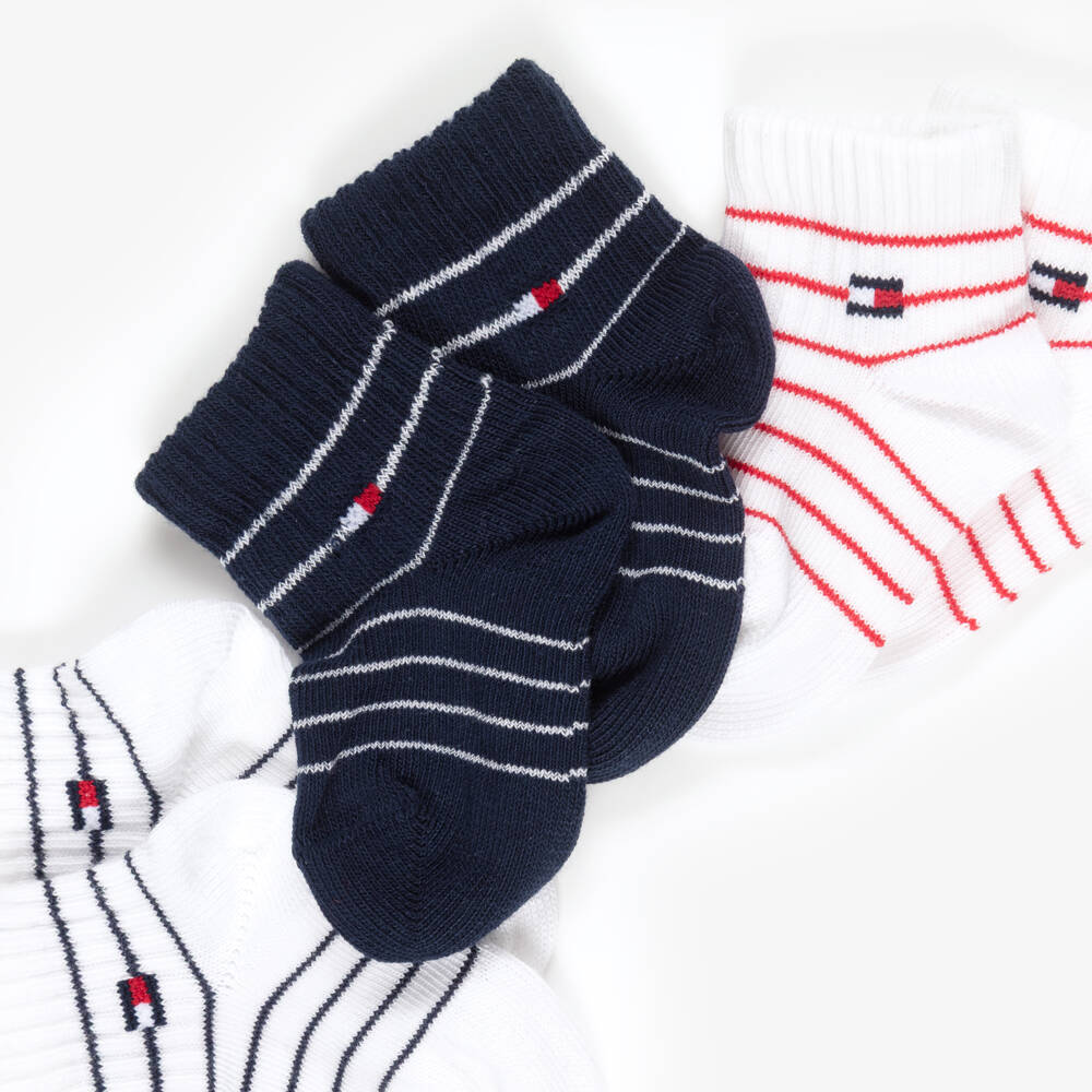 Tommy Hilfiger-Baby Boys Navy Blue & White Ankle Socks (3 Pack) | Childrensalon