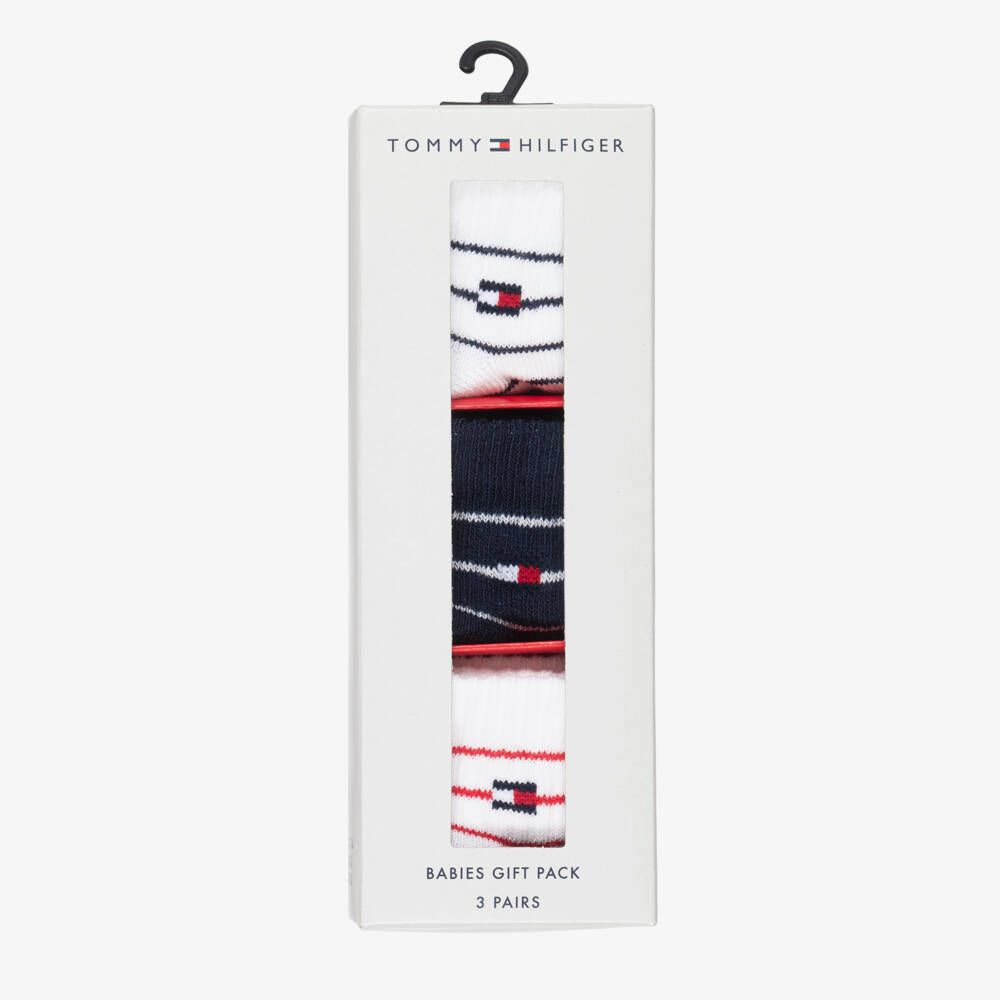 Tommy Hilfiger-Baby Boys Navy Blue & White Ankle Socks (3 Pack) | Childrensalon