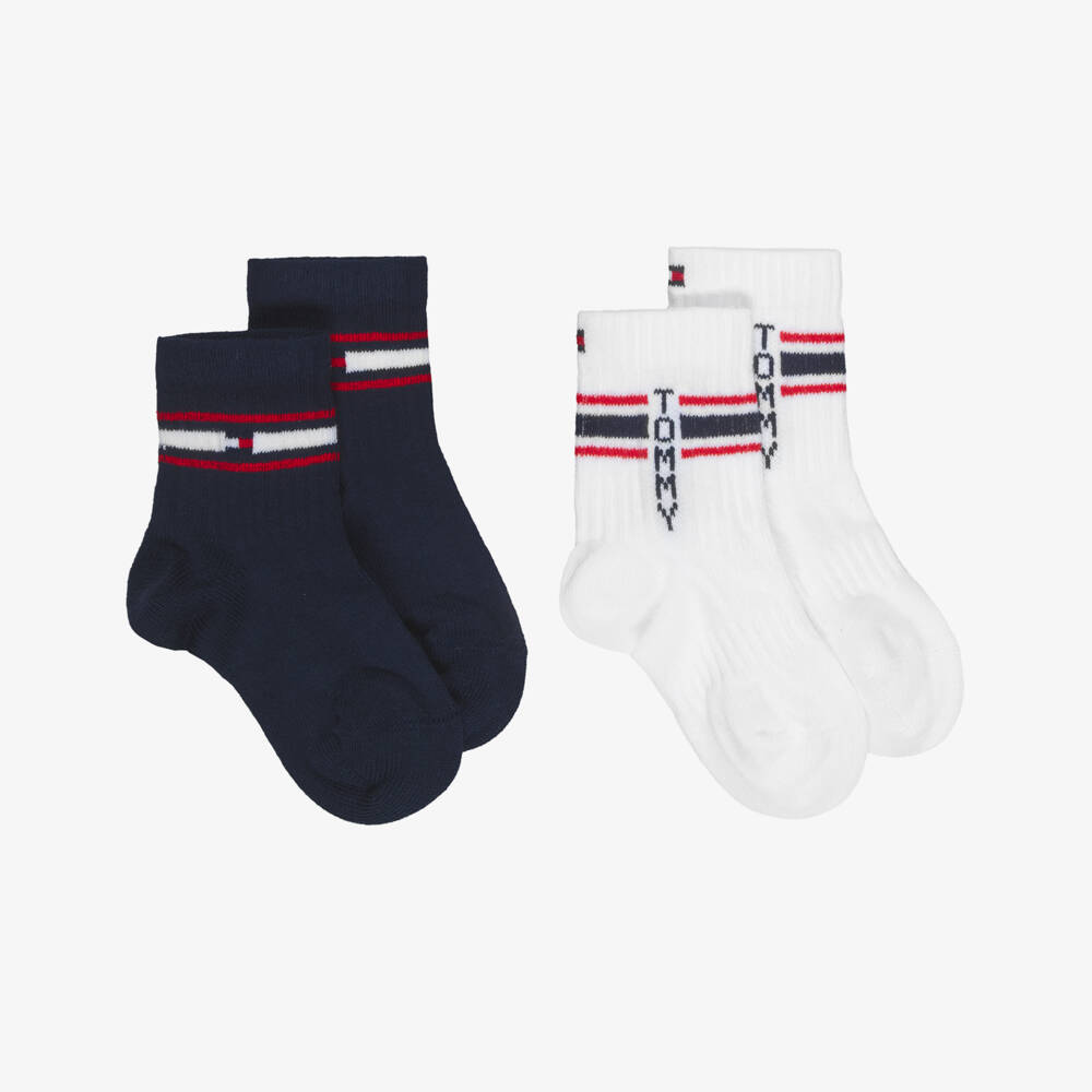 Tommy Hilfiger-Baby Boys Navy Blue & White Flag Socks (2 Pack) | Childrensalon