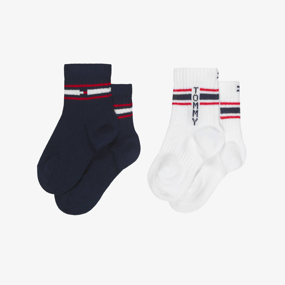 Tommy Hilfiger-Baby Boys Navy Blue & White Flag Socks (2 Pack) | Childrensalon
