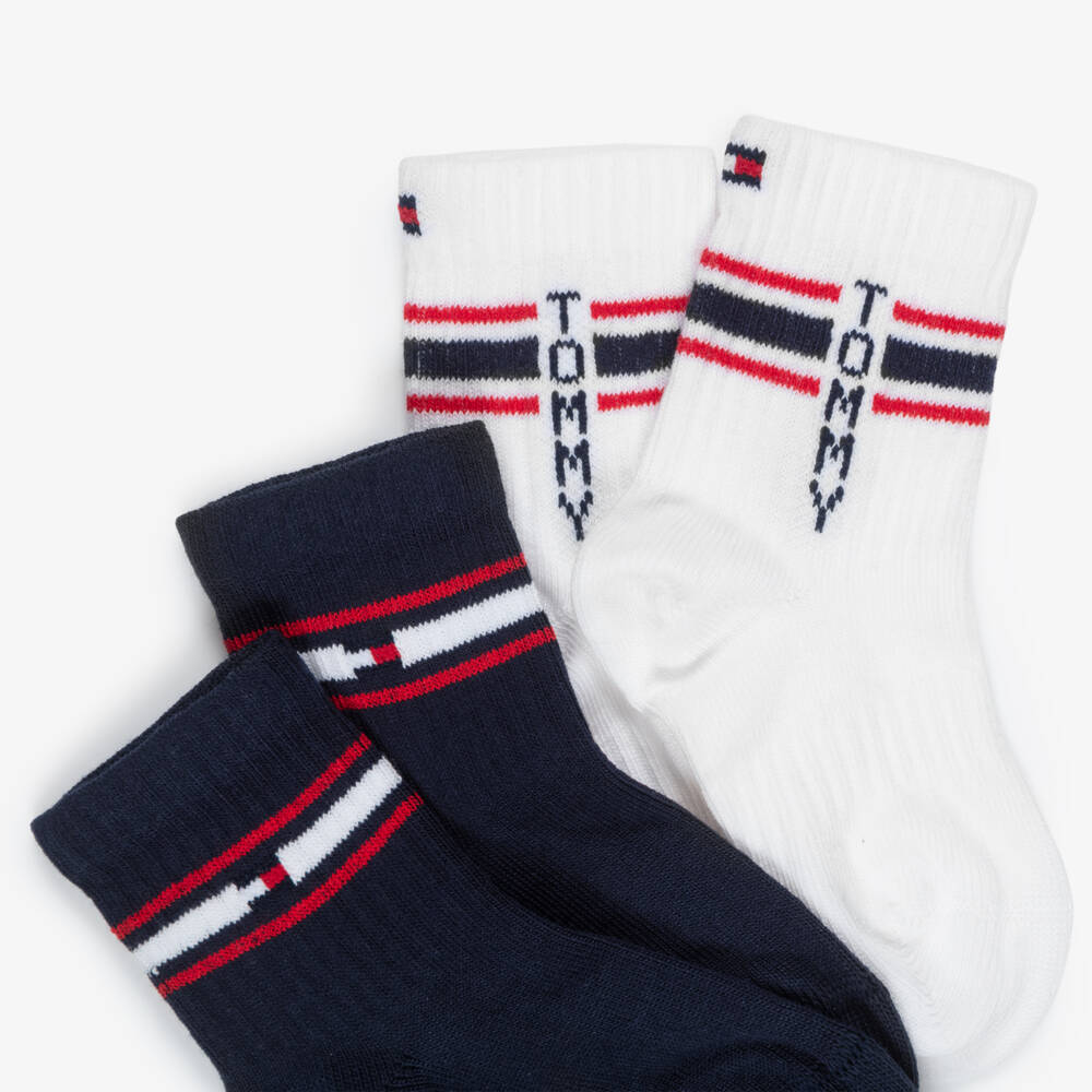 Tommy Hilfiger-Baby Boys Navy Blue & White Flag Socks (2 Pack) | Childrensalon