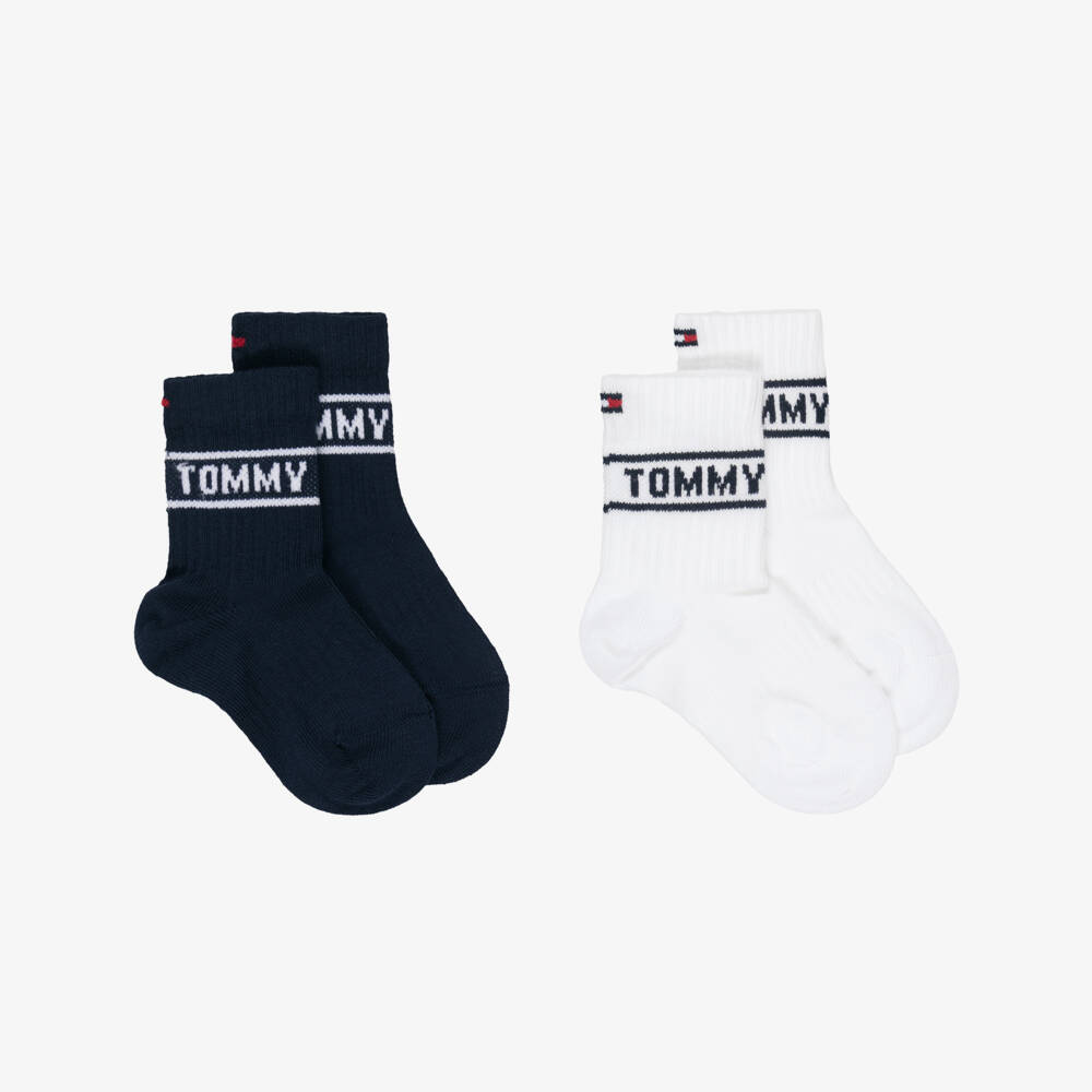 Tommy Hilfiger-Baby Boys Navy Blue & White Logo Ankle Socks (2 Pack) | Childrensalon