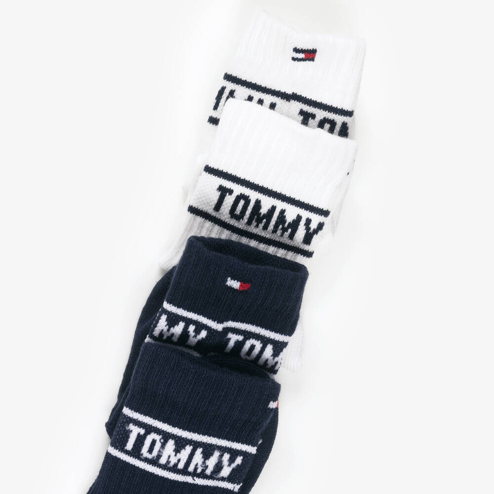 Tommy Hilfiger-Baby Boys Navy Blue & White Logo Ankle Socks (2 Pack) | Childrensalon