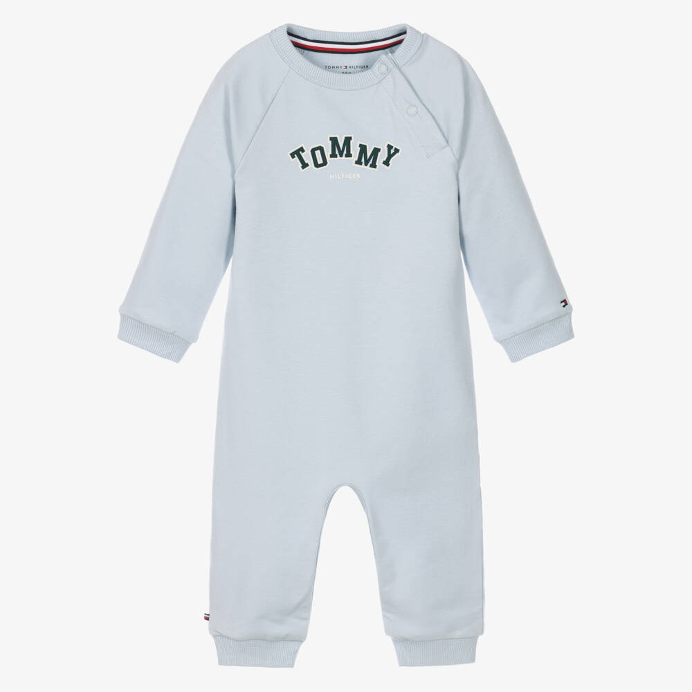 Tommy Hilfiger-Baby Boys Pale Blue Cotton Romper | Childrensalon