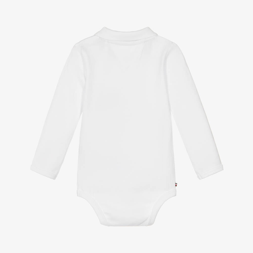 Tommy Hilfiger-Baby Boys White Cotton Polo-Style Bodysuit | Childrensalon