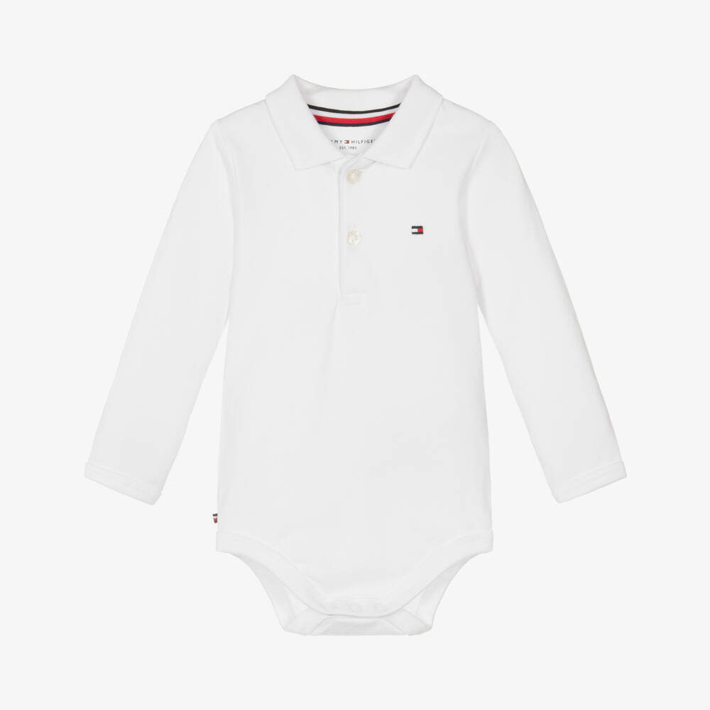 Tommy Hilfiger-Baby Boys White Cotton Polo-Style Bodysuit | Childrensalon