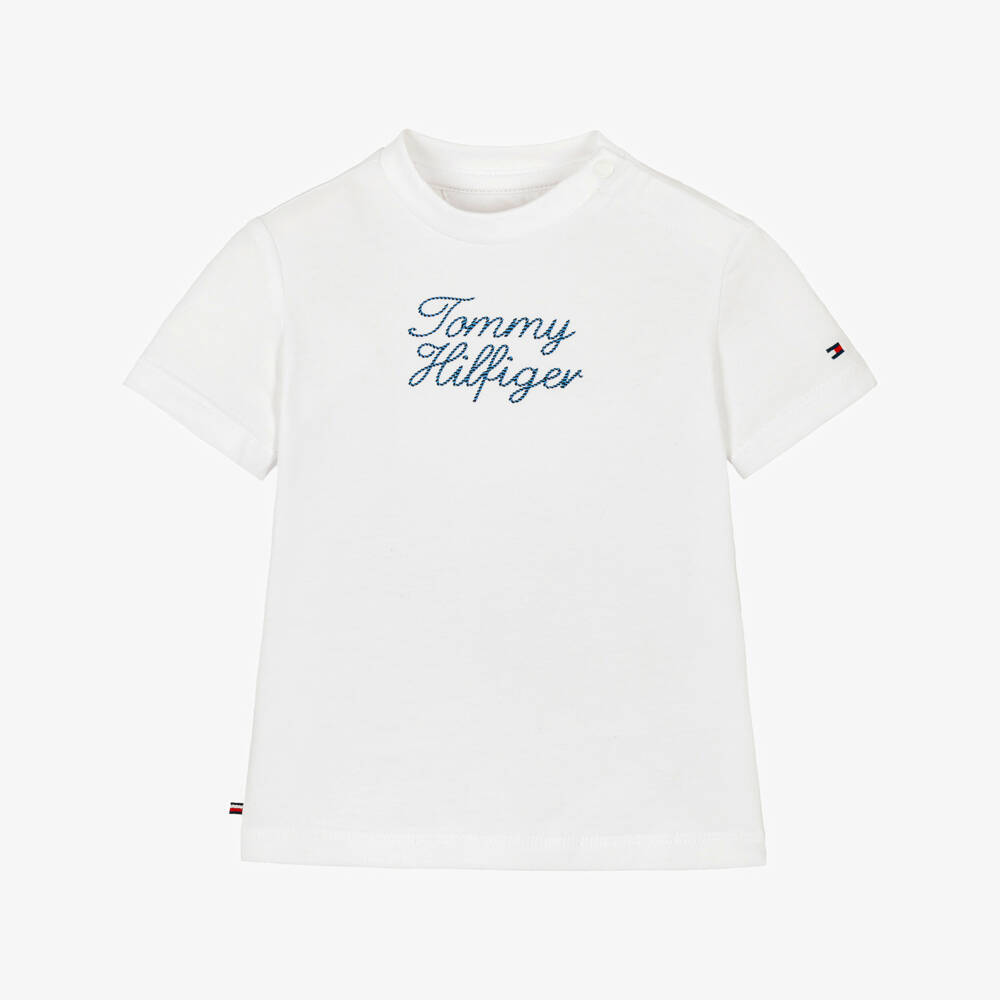 Tommy Hilfiger-Baby Boys White Cotton T-Shirt with Rope Logo | Childrensalon