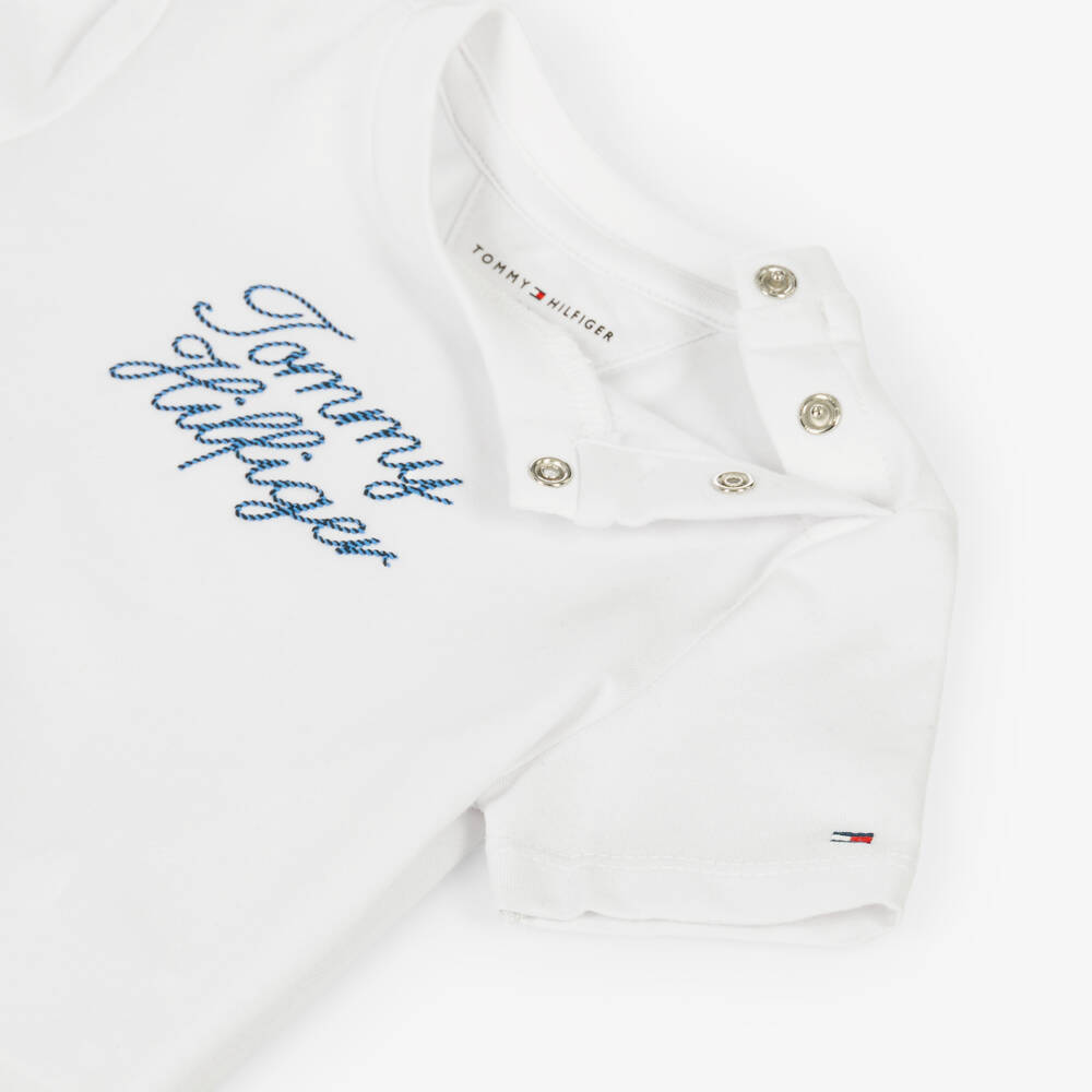 Tommy Hilfiger-Baby Boys White Cotton T-Shirt with Rope Logo | Childrensalon