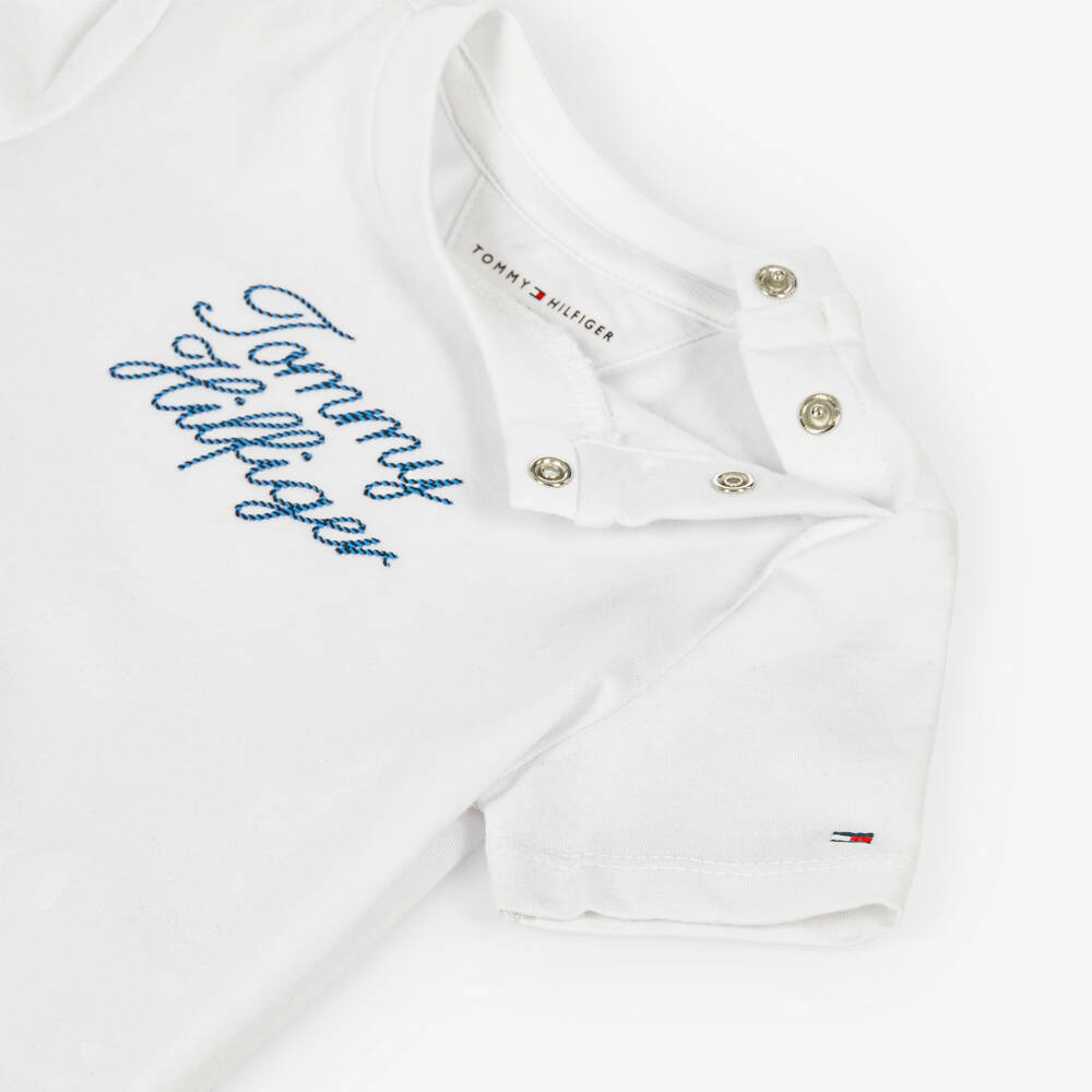 Tommy Hilfiger-Baby Boys White Cotton T-Shirt with Rope Logo | Childrensalon