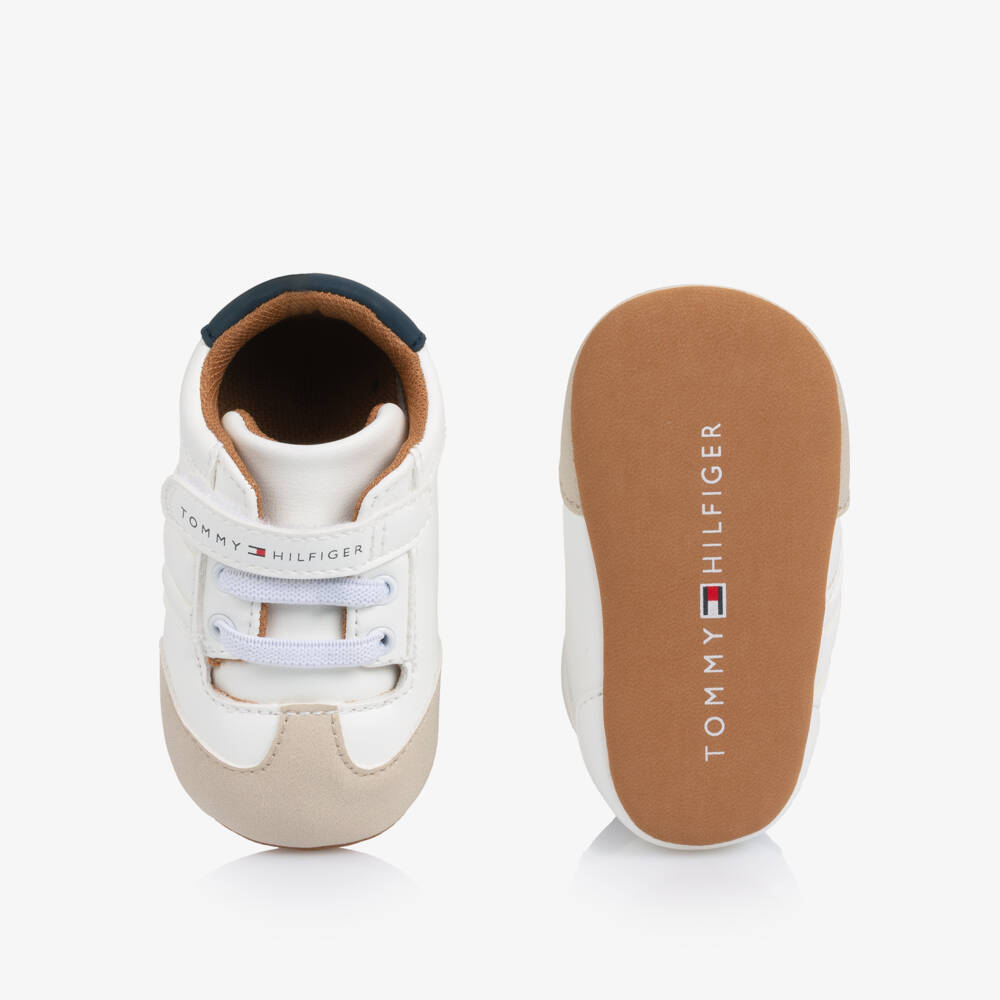Tommy Hilfiger-Baby Boys White Faux Leather Pre-Walker Trainers | Childrensalon