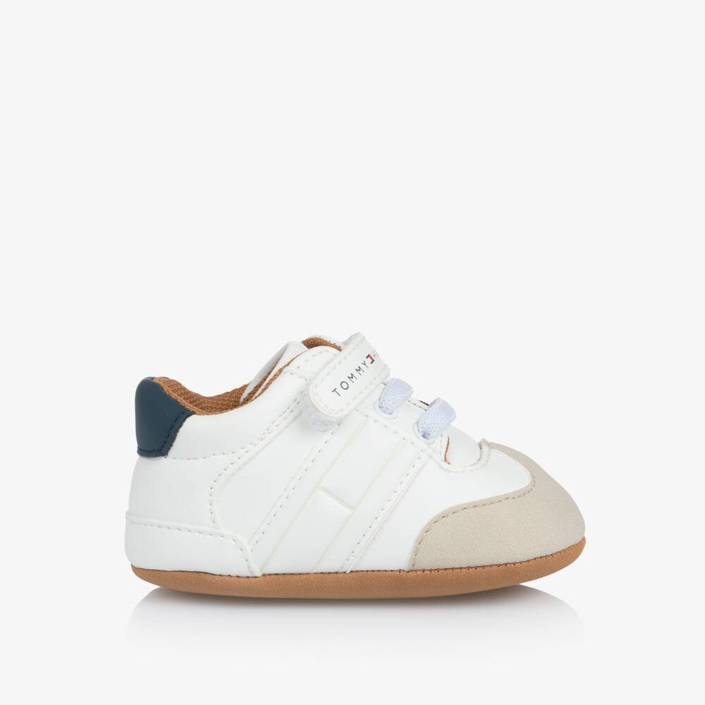 Tommy Hilfiger-Baby Boys White Faux Leather Pre-Walker Trainers | Childrensalon