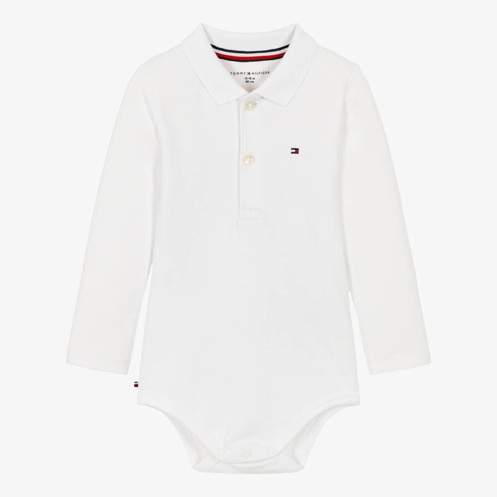 Tommy Hilfiger-بودي سوت ستايل بولو لون أبيض للأولاد الرضع | Childrensalon
