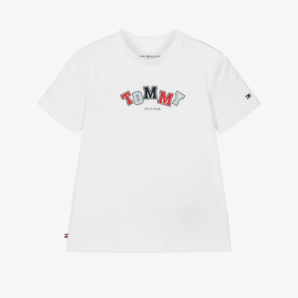 Tommy Hilfiger-Baby Boys White T-Shirt with Colourful Logo | Childrensalon