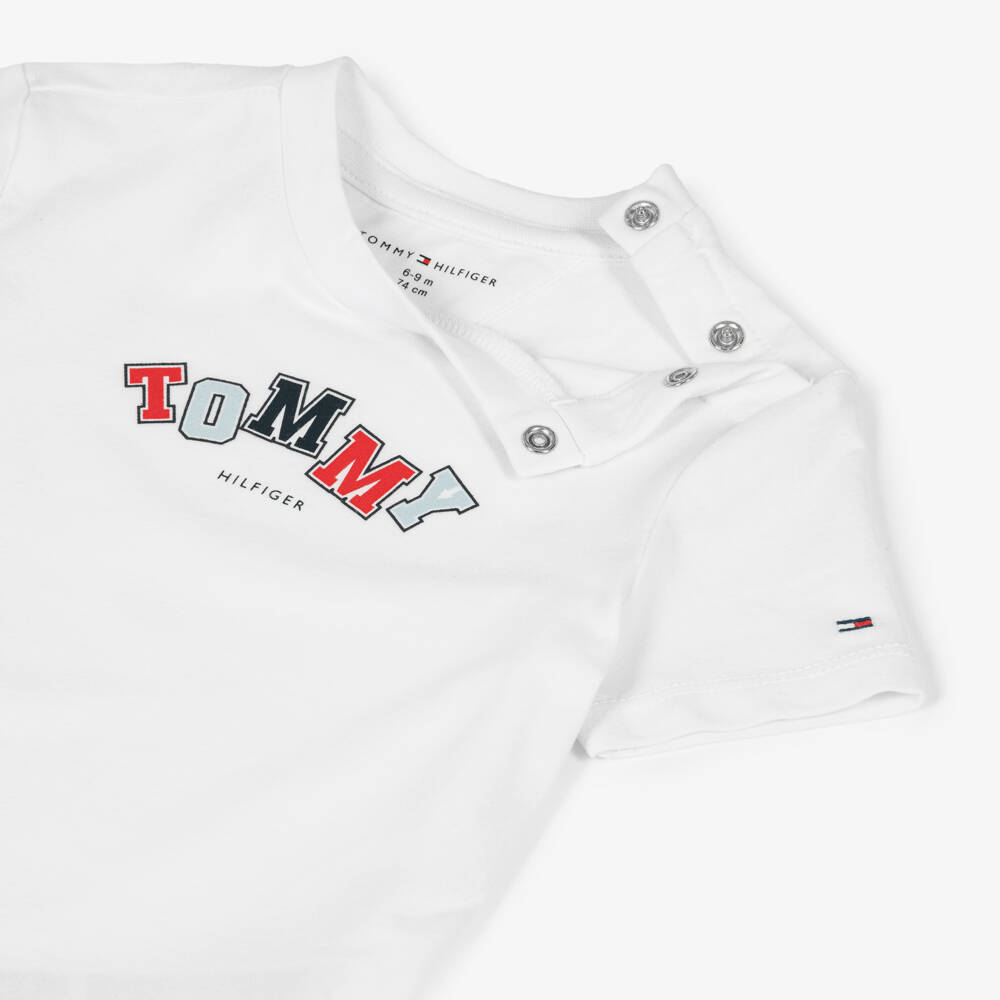 Tommy Hilfiger-Baby Boys White T-Shirt with Colourful Logo | Childrensalon