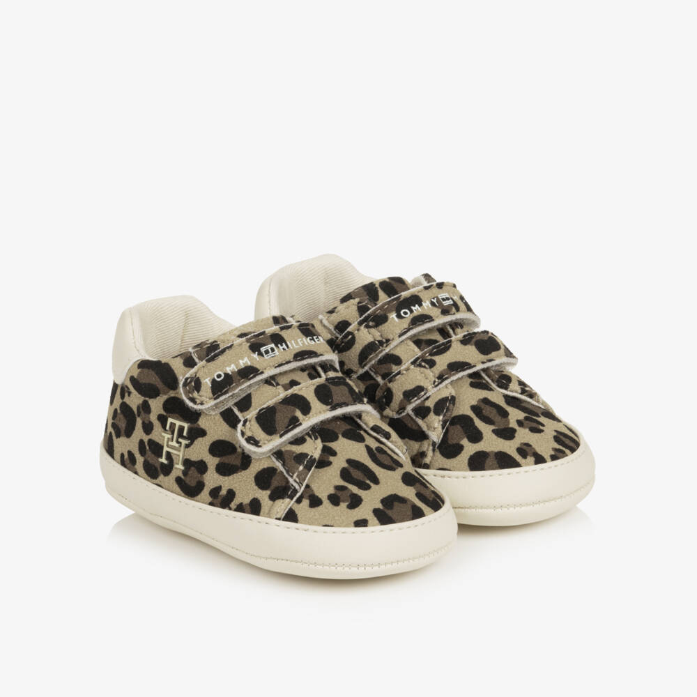 Tommy Hilfiger-Baby Girls Beige Leopard Print Pre-Walker Trainers | Childrensalon
