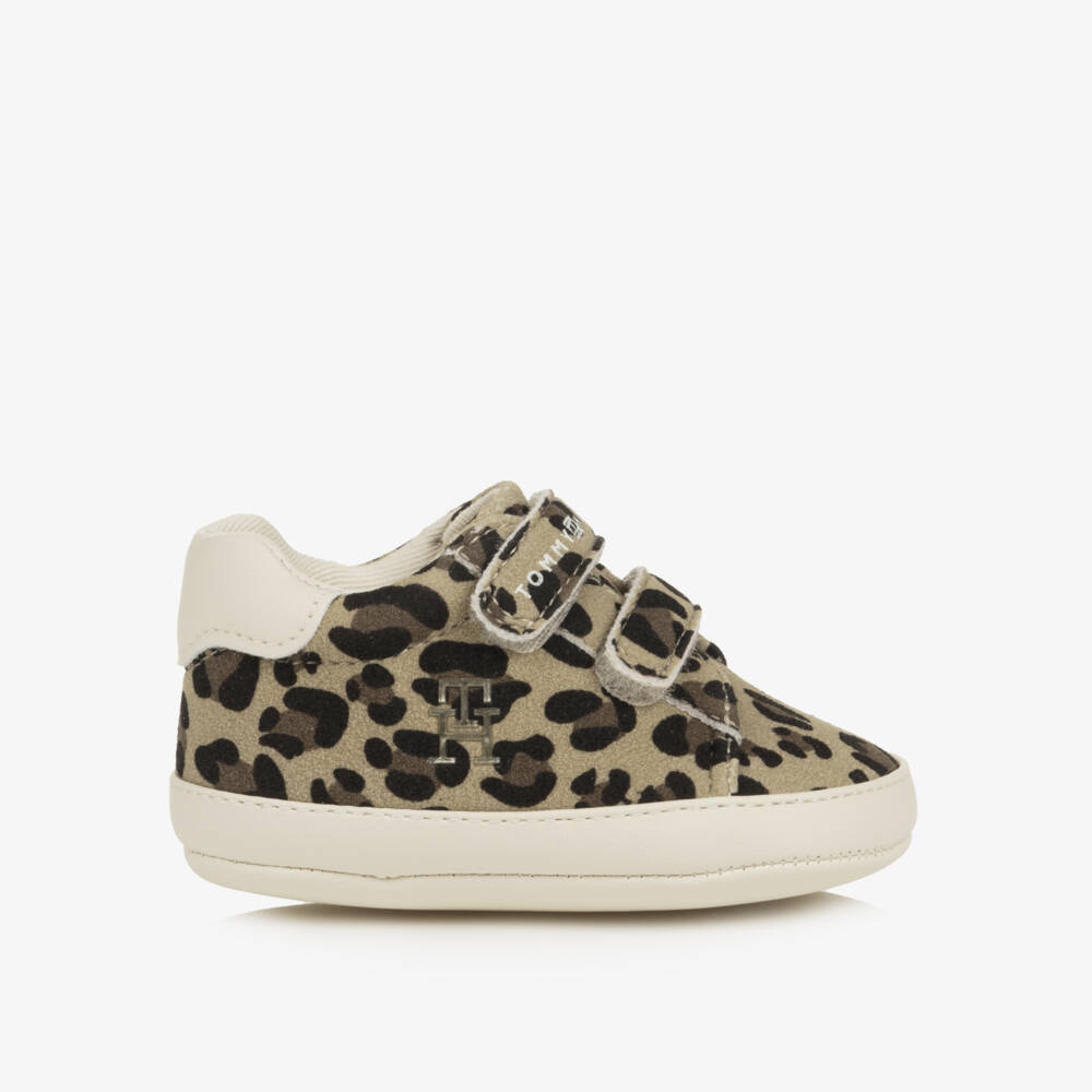 Tommy Hilfiger-Baby Girls Beige Leopard Print Pre-Walker Trainers | Childrensalon