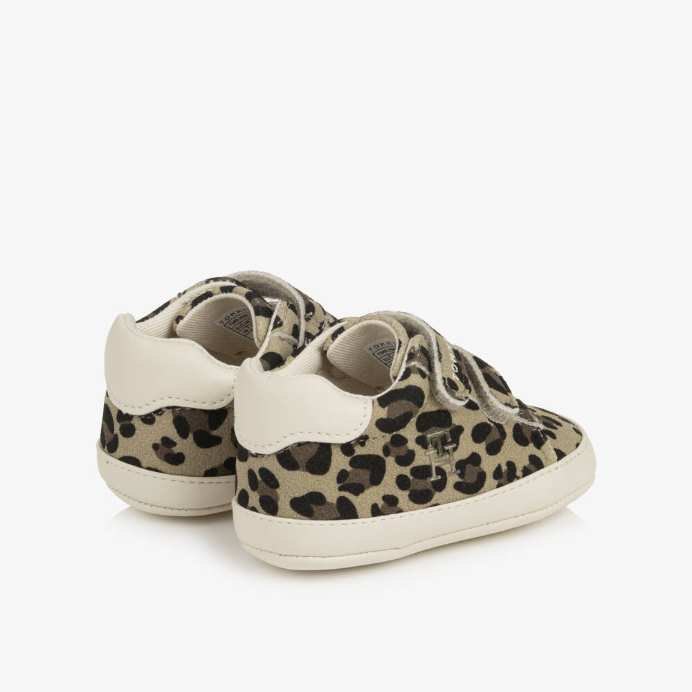 Tommy Hilfiger-Baby Girls Beige Leopard Print Pre-Walker Trainers | Childrensalon