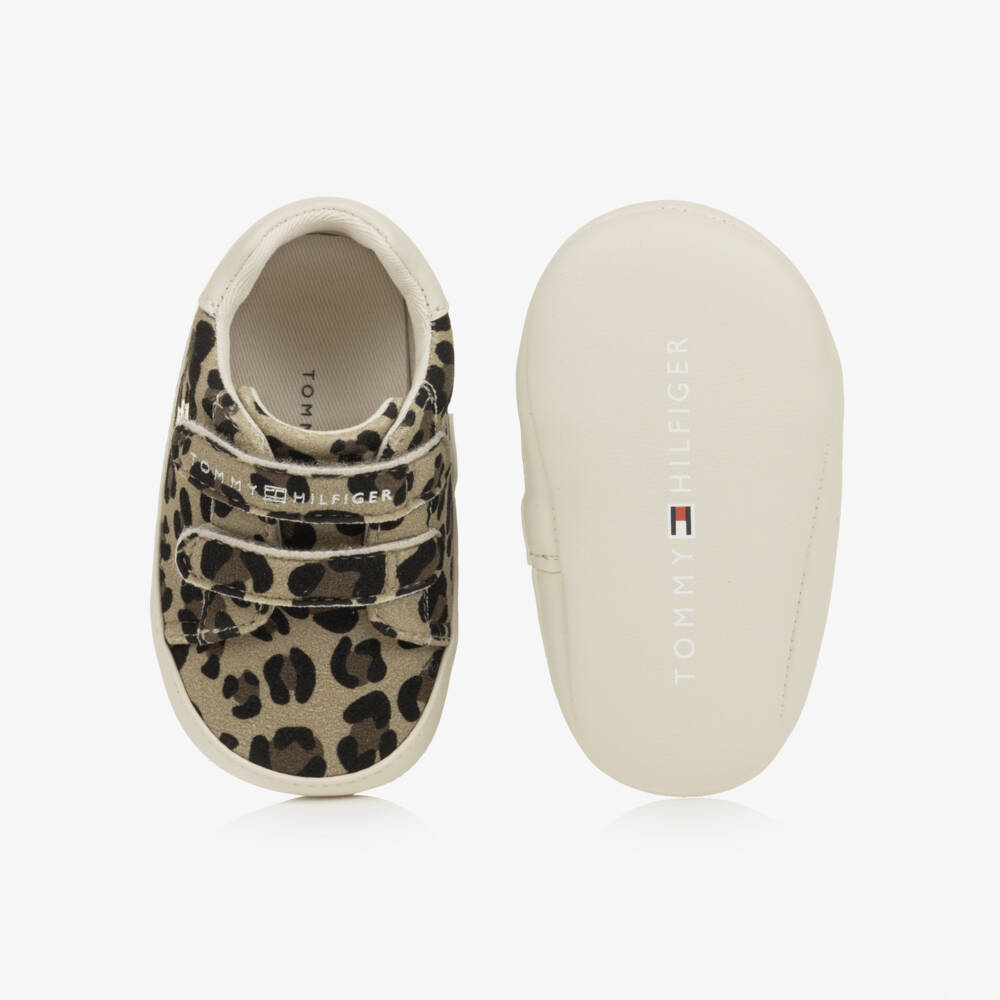 Tommy Hilfiger-Baby Girls Beige Leopard Print Pre-Walker Trainers | Childrensalon