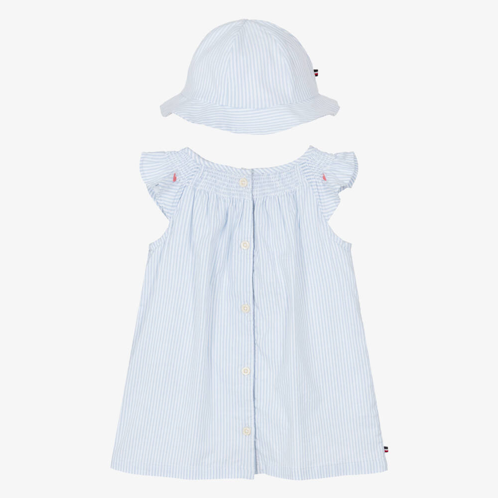 Tommy Hilfiger-Baby Girls Blue Oxford Cotton Ithaca Stripe Dress Set | Childrensalon