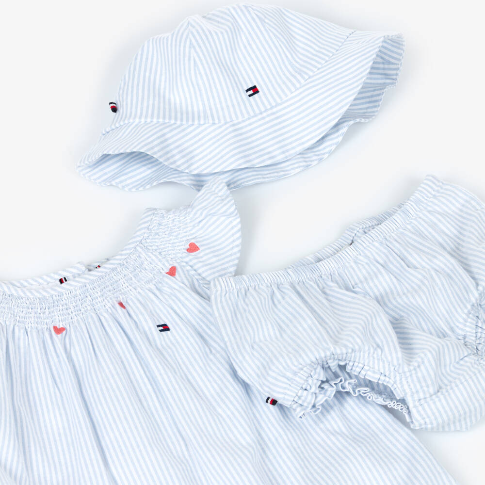 Tommy Hilfiger-Baby Girls Blue Oxford Cotton Ithaca Stripe Dress Set | Childrensalon