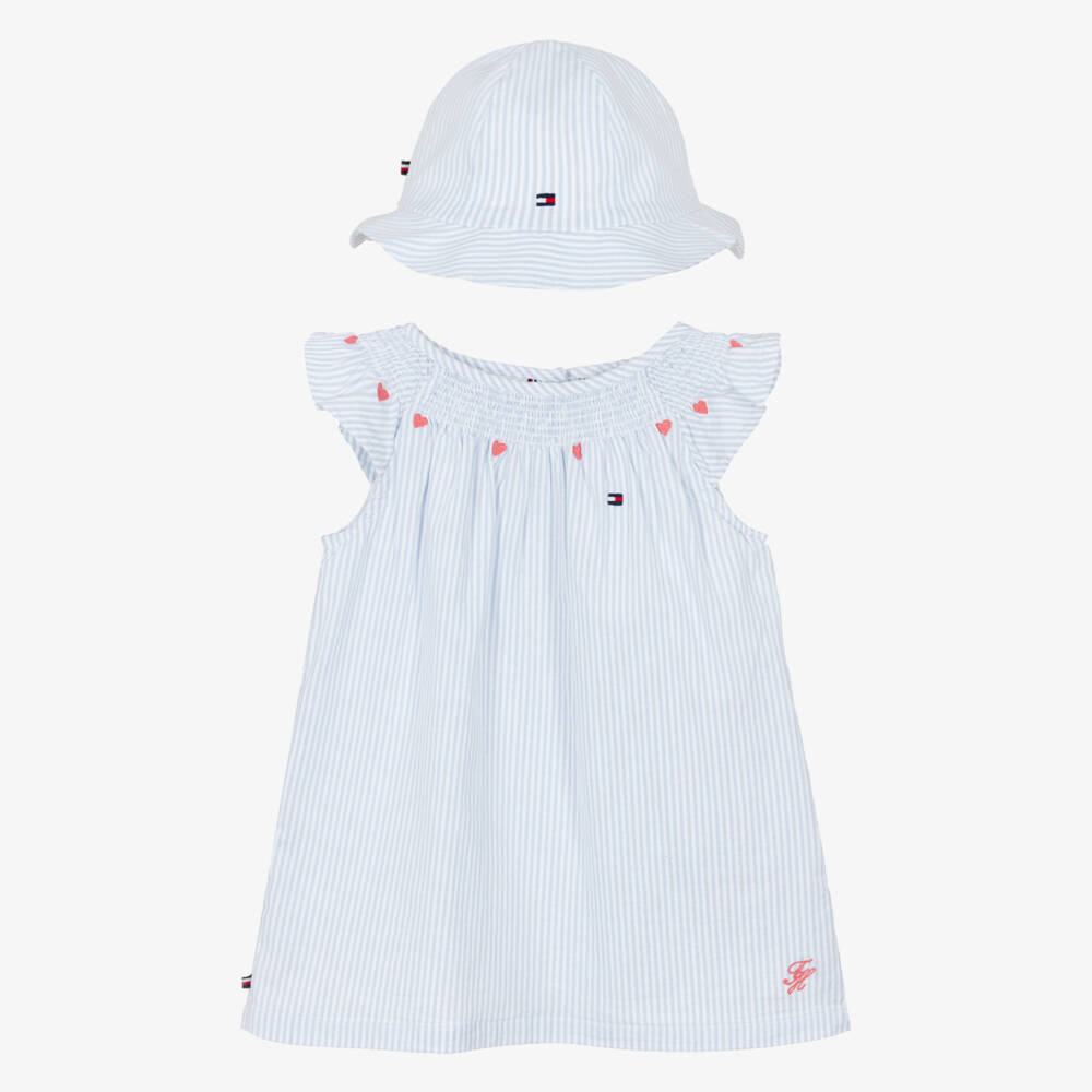 Tommy Hilfiger-Baby Girls Blue Oxford Cotton Ithaca Stripe Dress Set | Childrensalon
