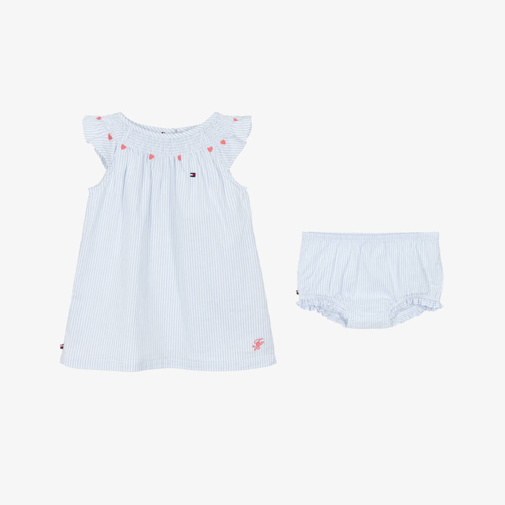 Tommy Hilfiger-Baby Girls Blue Oxford Cotton Ithaca Stripe Dress Set | Childrensalon