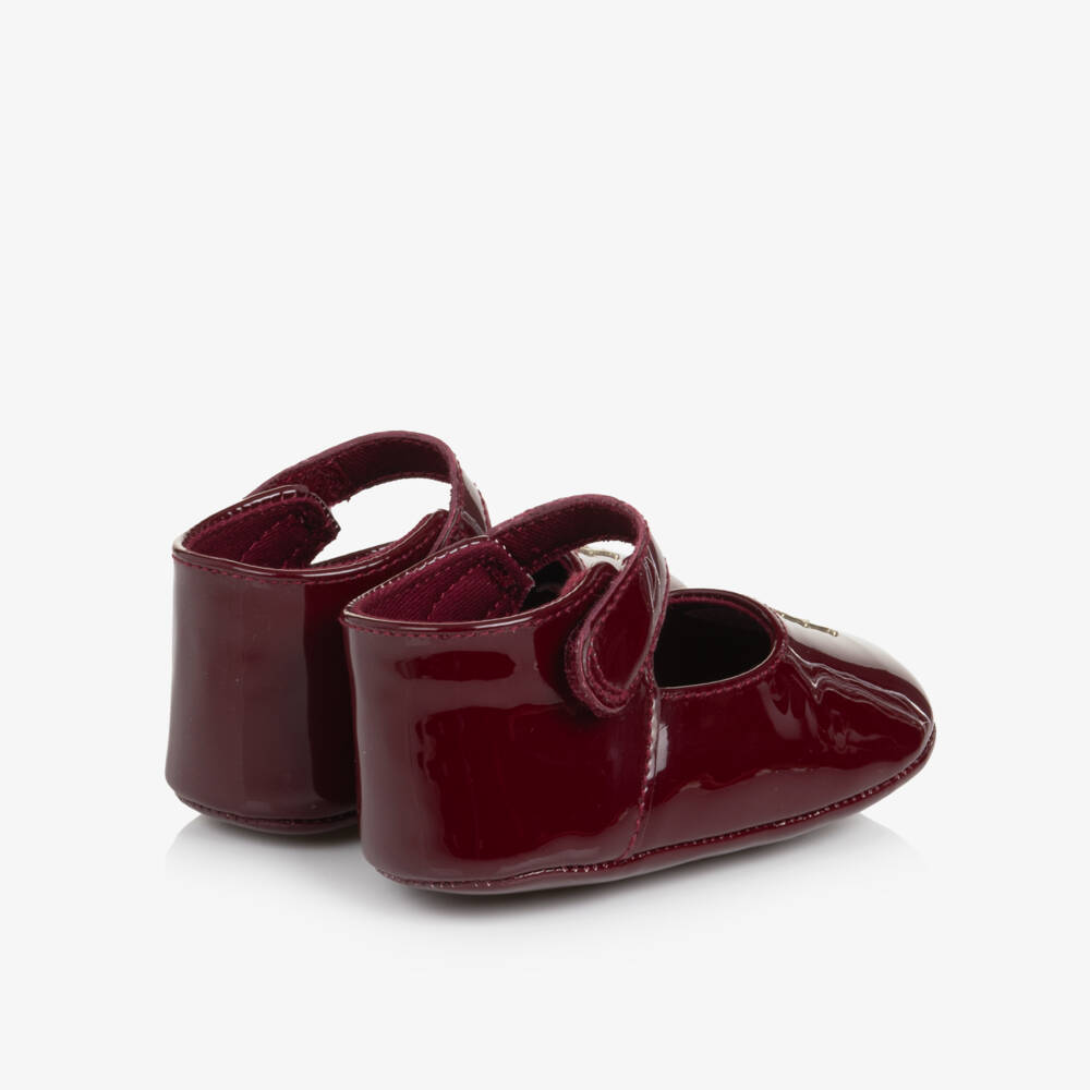 Tommy Hilfiger-Baby Girls Burgundy Faux Patent Leather Pre-Walkers Shoes | Childrensalon