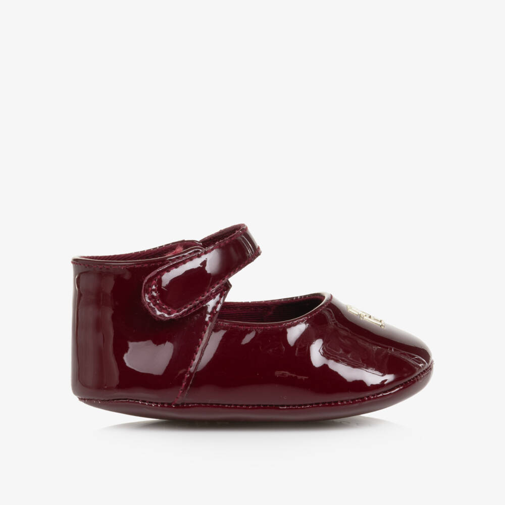 Tommy Hilfiger-Baby Girls Burgundy Faux Patent Leather Pre-Walkers Shoes | Childrensalon
