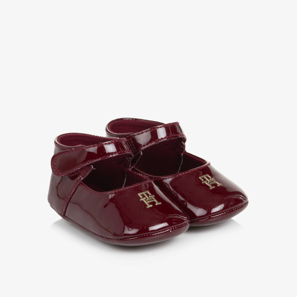 Tommy Hilfiger-Baby Girls Burgundy Faux Patent Leather Pre-Walkers Shoes | Childrensalon