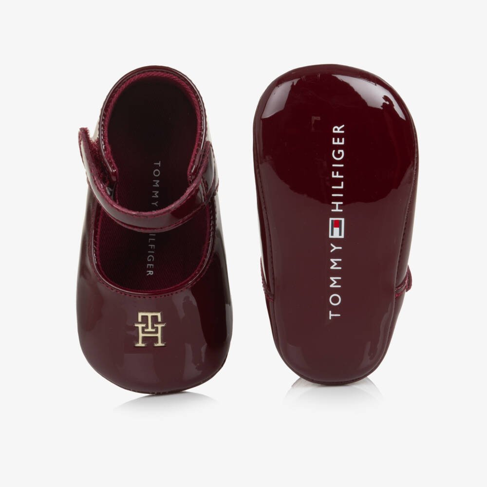 Tommy Hilfiger-Baby Girls Burgundy Faux Patent Leather Pre-Walkers Shoes | Childrensalon