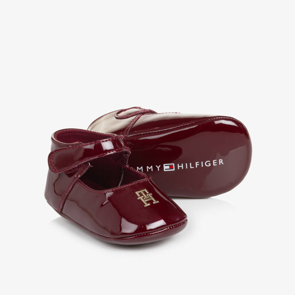 Tommy Hilfiger-Baby Girls Burgundy Faux Patent Leather Pre-Walkers Shoes | Childrensalon