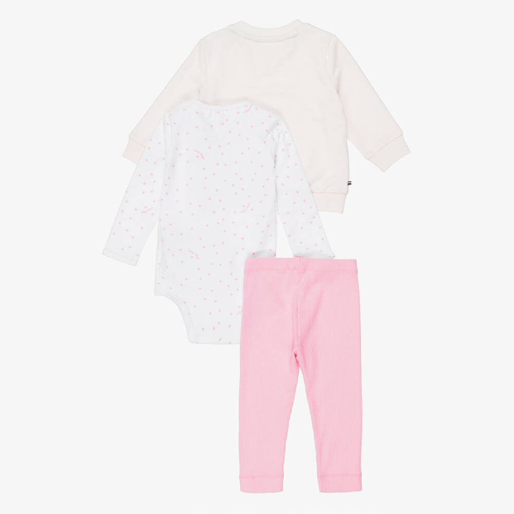 Tommy Hilfiger-Baby Girls Ivory & Pink Ribbed Leggings Set | Childrensalon