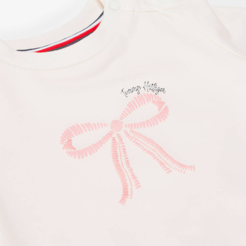 Tommy Hilfiger-Baby Girls Ivory & Pink Ribbed Leggings Set | Childrensalon