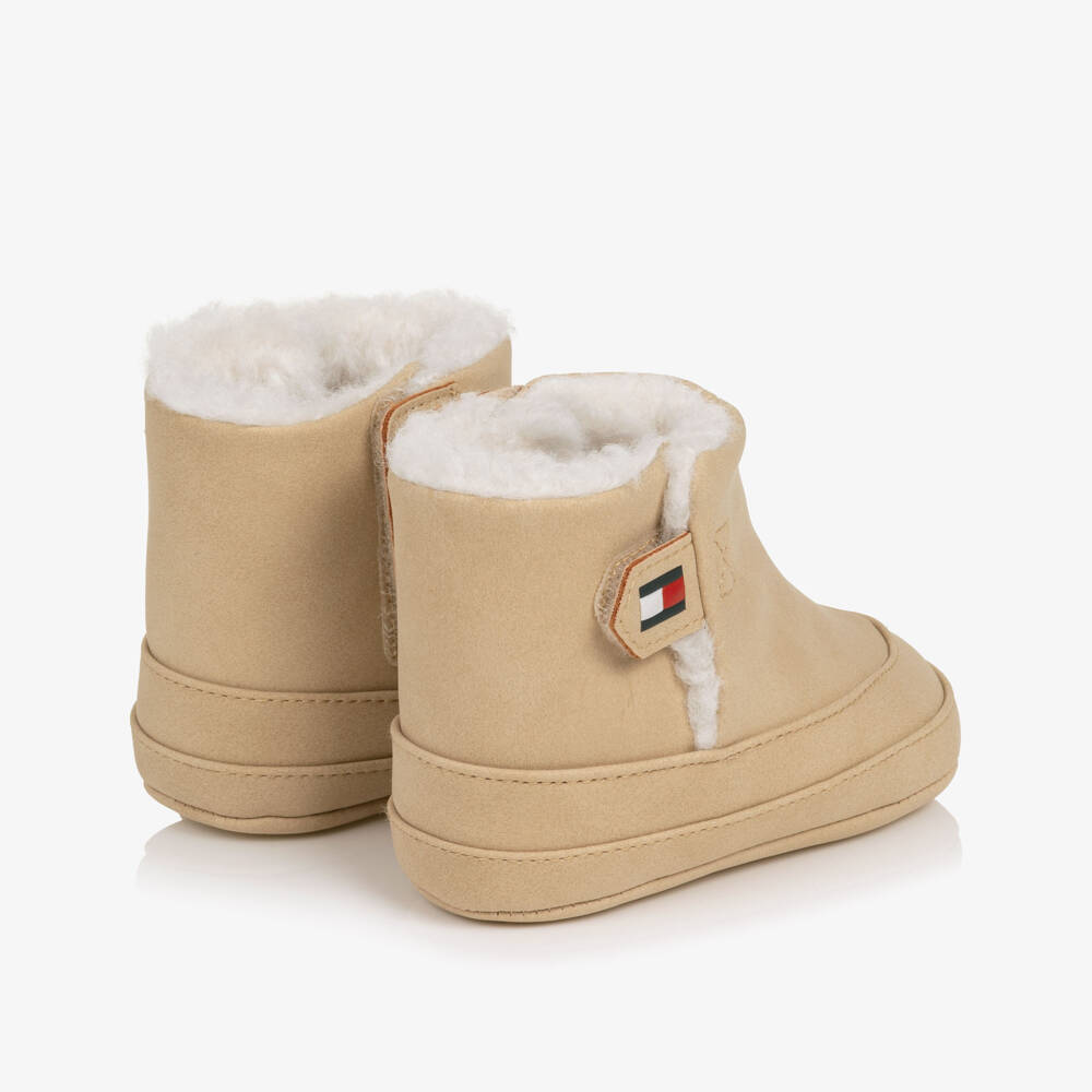 Tommy Hilfiger-Baby Girls Light Beige Velcro Booties | Childrensalon