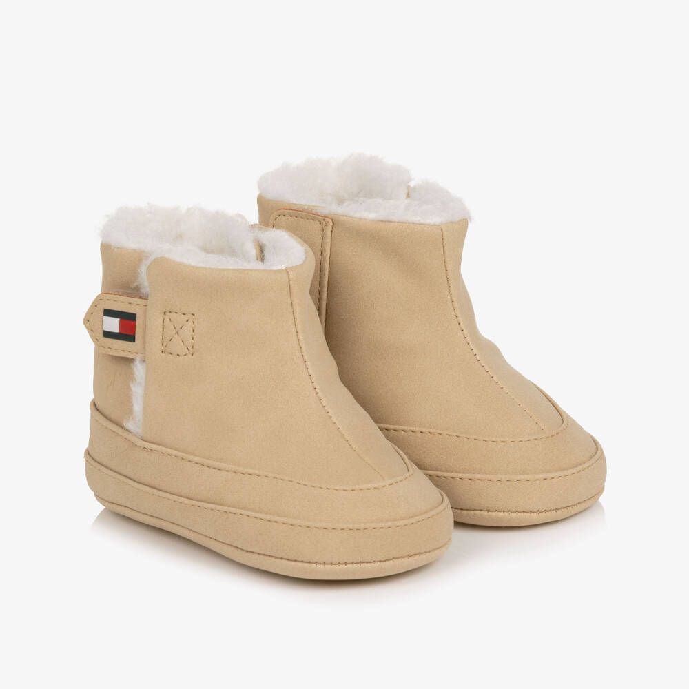 Tommy Hilfiger-Baby Girls Light Beige Velcro Booties | Childrensalon