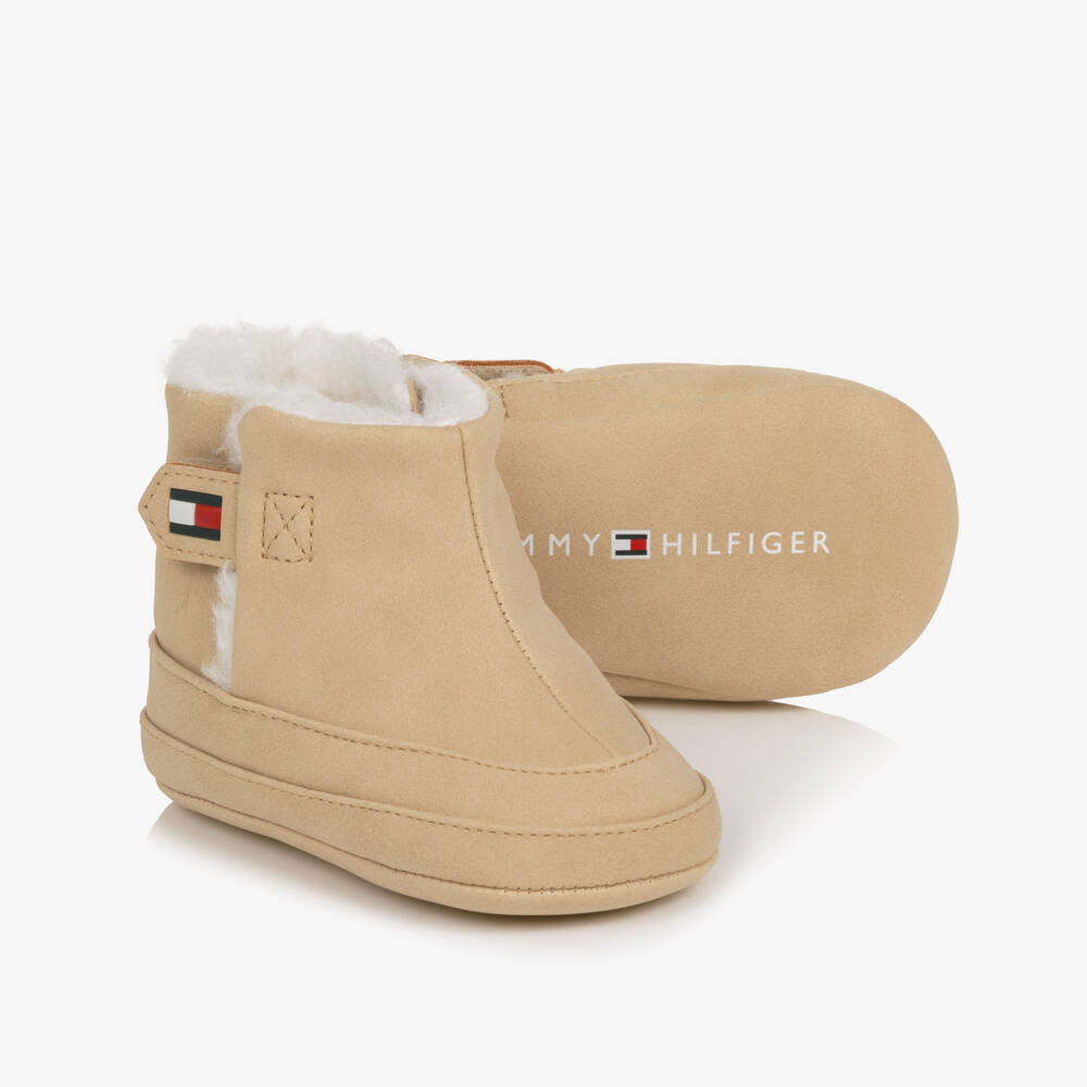Tommy Hilfiger-Baby Girls Light Beige Velcro Booties | Childrensalon