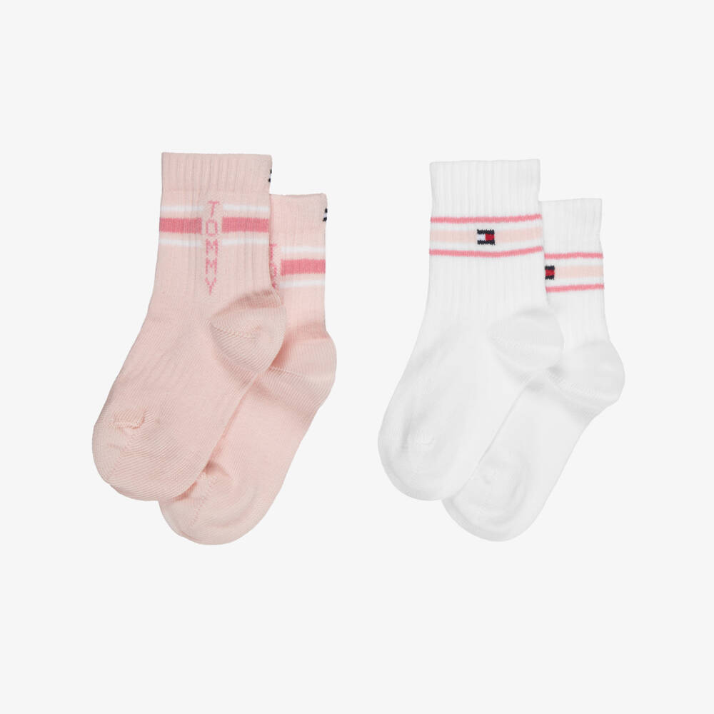 Tommy Hilfiger-Baby Girls Light Pink & White Flag Socks (2 Pack) | Childrensalon