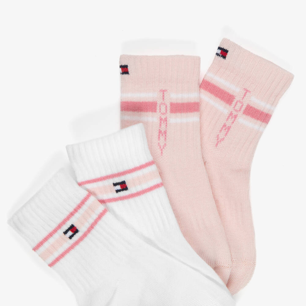 Tommy Hilfiger-Baby Girls Light Pink & White Flag Socks (2 Pack) | Childrensalon