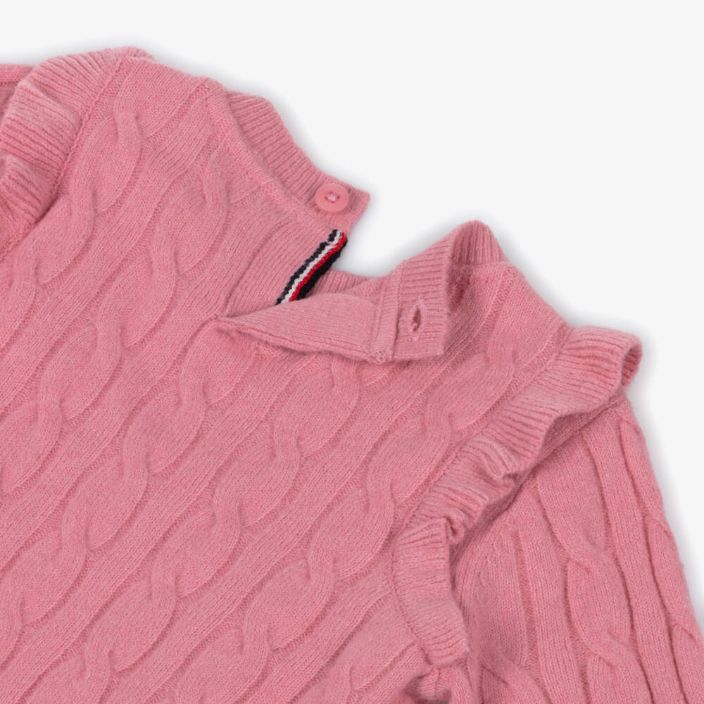 Tommy Hilfiger-Baby Girls Pink Cotton Cable Knit Trouser Set with Headband | Childrensalon