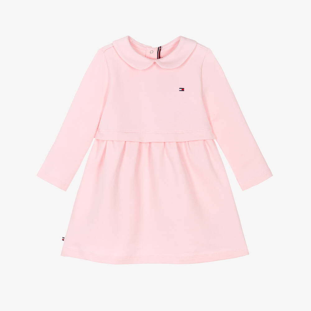 Tommy Hilfiger-Baby Girls Pink Cotton Jersey Collared Dress | Childrensalon