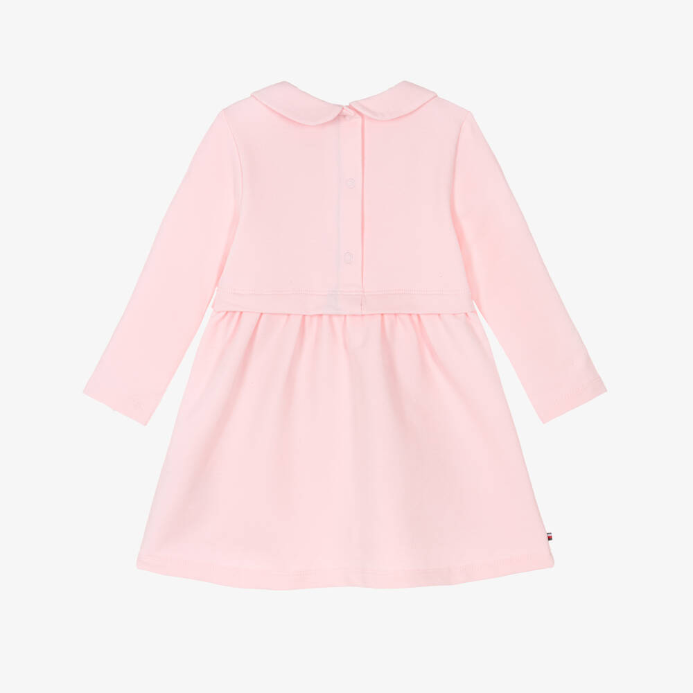 Tommy Hilfiger-Baby Girls Pink Cotton Jersey Collared Dress | Childrensalon