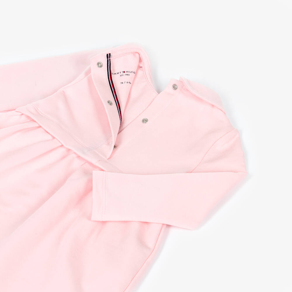 Tommy Hilfiger-Baby Girls Pink Cotton Jersey Collared Dress | Childrensalon