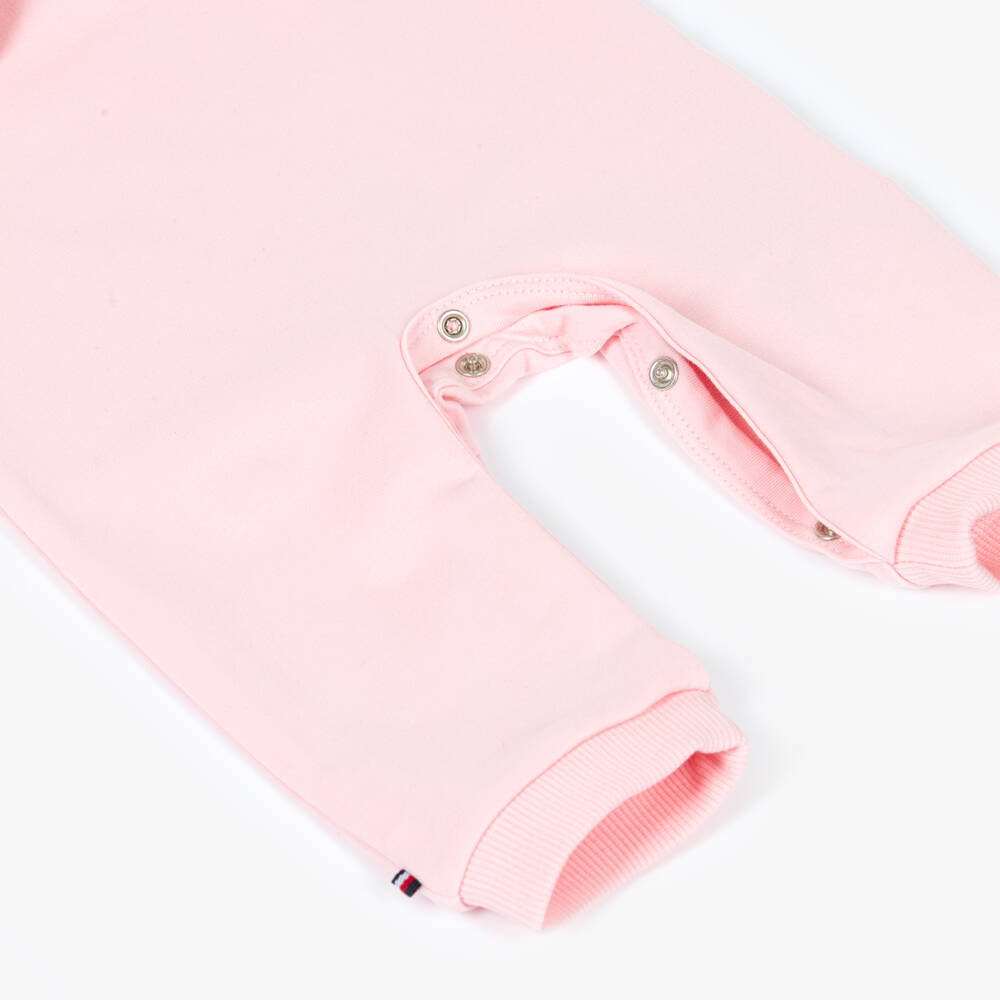 Tommy Hilfiger-Baby Girls Pink Cotton Romper with Embroidered Logo | Childrensalon