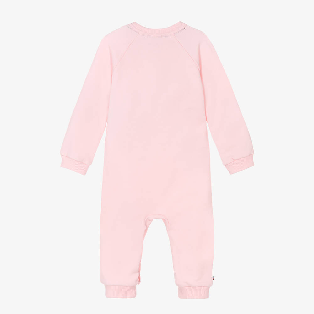 Tommy Hilfiger-Baby Girls Pink Cotton Romper with Embroidered Logo | Childrensalon