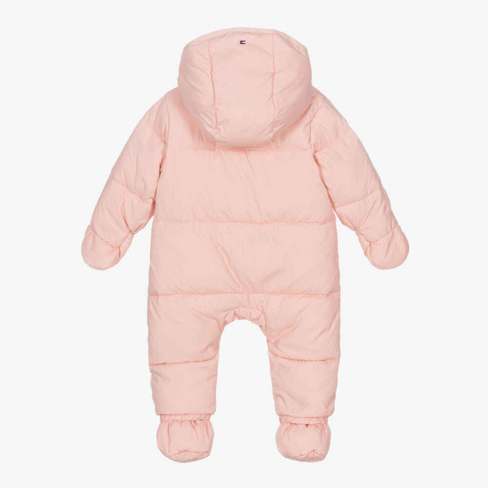 Tommy Hilfiger-Baby Girls Pink Hooded Snowsuit | Childrensalon