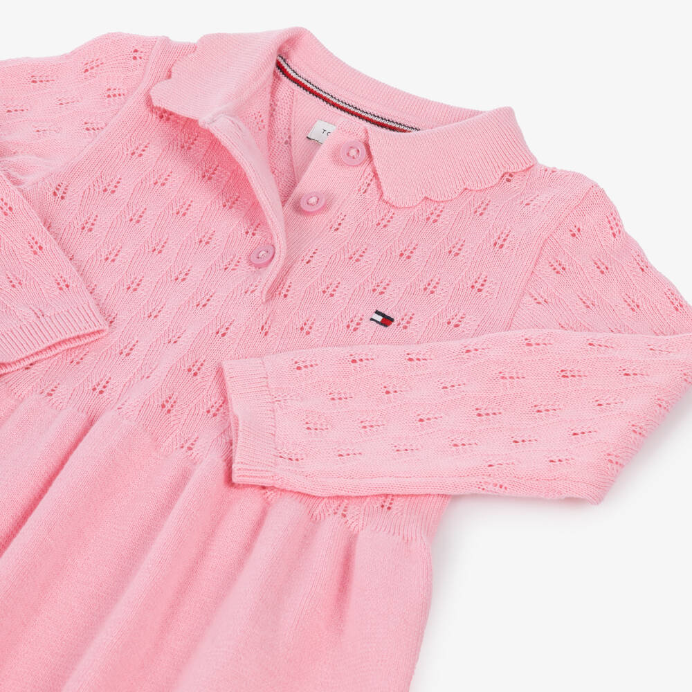Tommy Hilfiger-Baby Girls Pink Pointelle Knit Dress | Childrensalon
